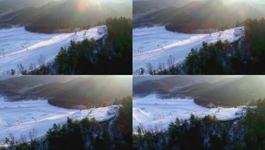 神农架滑雪场航拍高清在线视频素材下载
