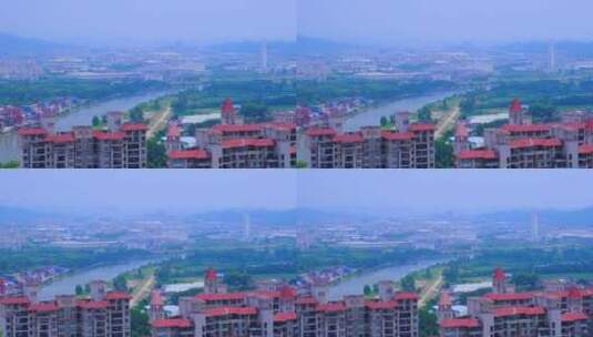 广州花都城市住宅建筑与炭步白坭水河景观高清在线视频素材下载