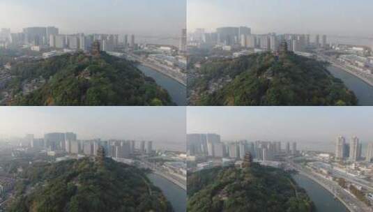 旅游景区南京阅江楼古建筑航拍高清在线视频素材下载