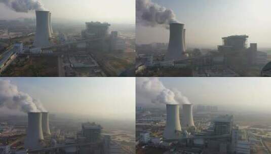 火电厂航拍 烟筒排放空气污染雾霾全球变暖高清在线视频素材下载