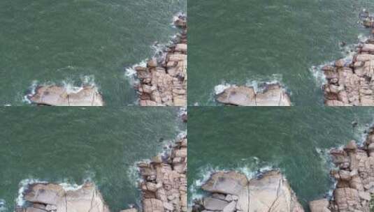 海岸线海浪拍打岩石礁石俯拍海岸海浪海水高清在线视频素材下载
