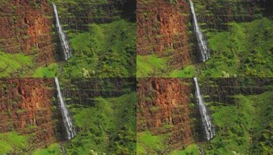 夏威夷怀波瀑布考艾岛鸟瞰美景夏威夷丛林高清在线视频素材下载
