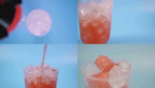 冰镇水果饮料冷饮广告西瓜汁特写实拍高清在线视频素材下载