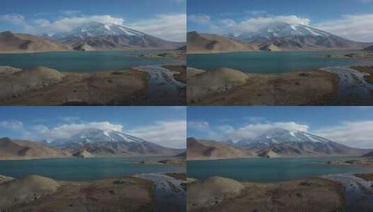 壮丽的新疆雪山湖泊自然风光航拍高清在线视频素材下载