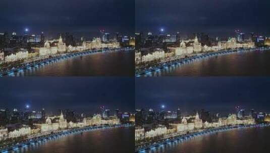 航拍外滩著名建筑上海海关大楼与黄浦江夜景高清在线视频素材下载