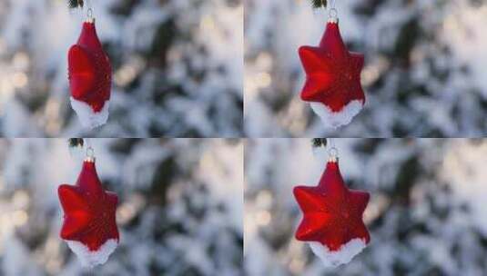 圣诞节彩球装饰上的积雪高清在线视频素材下载