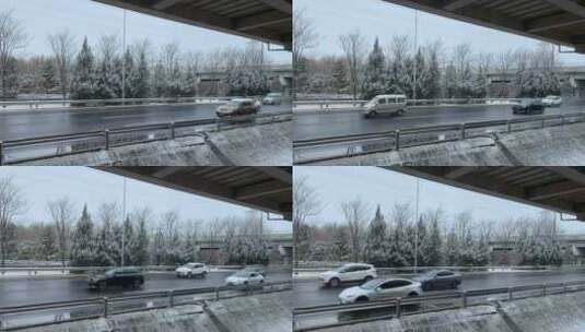 北京下雪道路交流车流随拍高清在线视频素材下载