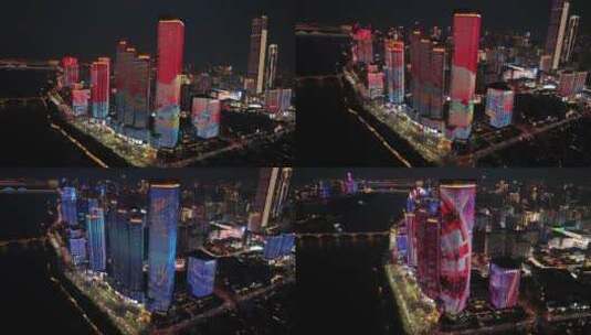 长沙海信广场夜景航拍高清在线视频素材下载
