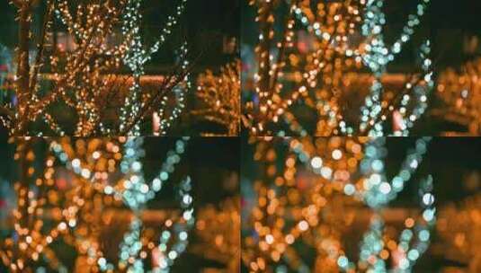 抽象节日霓虹灯圣诞树散焦灯光夜晚背景高清在线视频素材下载