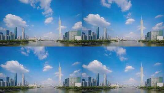 广州珠江新城珠广州塔海心桥江景城市延时高清在线视频素材下载