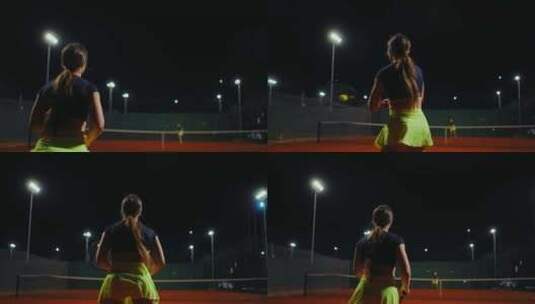 女子网球运动员在网球场上跳跃的苗条女士的高清在线视频素材下载