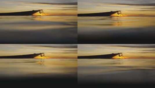 从一艘船的海水中拍摄，日落即将结束高清在线视频素材下载