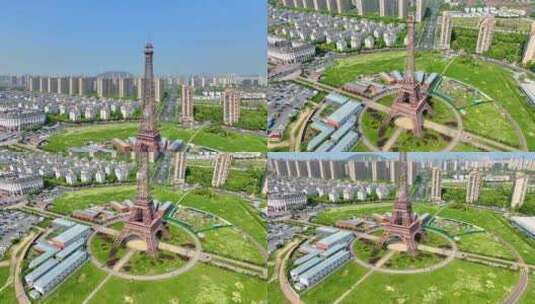 杭州城市临平区小埃菲尔铁塔巴黎铁塔高楼大高清在线视频素材下载
