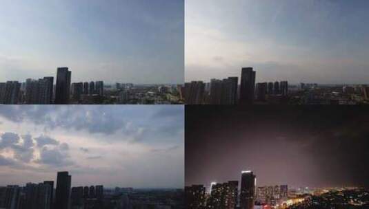 城市蓝天白云日转夜延时摄影高清在线视频素材下载