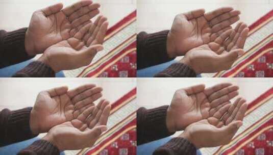 斋月特写期间，穆斯林男子保持祈祷手势高清在线视频素材下载