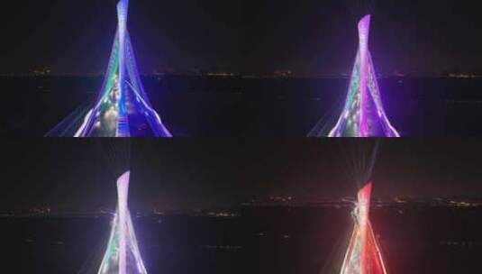 石家庄复兴大街 滹沱河大桥航拍夜景高清在线视频素材下载