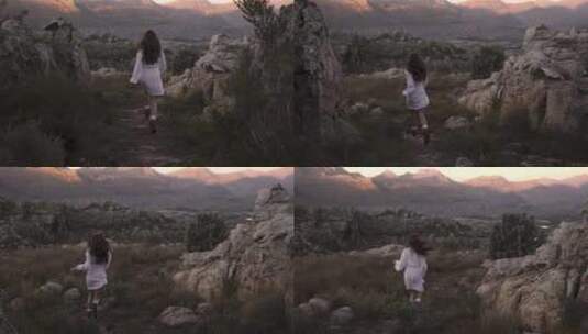 女生在山中奔跑背影高清在线视频素材下载