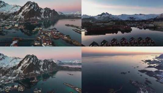 4K航拍挪威斯沃尔维尔城镇岛屿风光高清在线视频素材下载