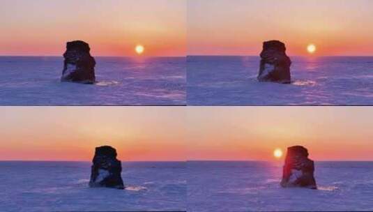 达赉湖冬季日出景观高清在线视频素材下载
