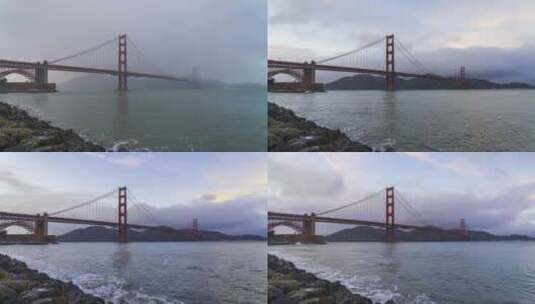 美国加州旧金山金门大桥桥梁日落大海延时高清在线视频素材下载