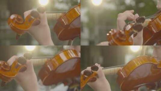唯美美女户外拉小提琴艺术家优雅练习管弦乐高清在线视频素材下载