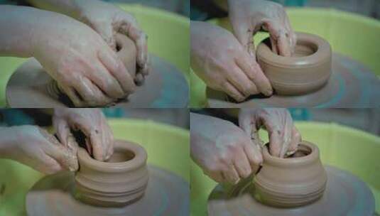 4K高清实拍陶艺制作手艺人泥胚高清在线视频素材下载