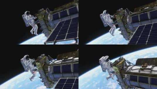 宇航员在地球上空的太空卫星上工作高清在线视频素材下载
