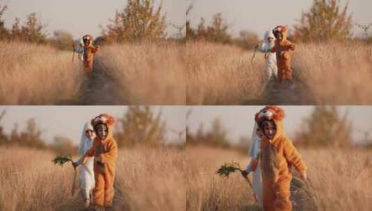 可爱的孩子有有趣的男孩在秋天的自然背景下高清在线视频素材下载