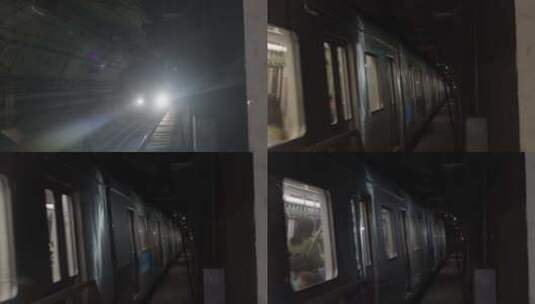 地铁进站，地铁在隧道穿行行驶高清在线视频素材下载