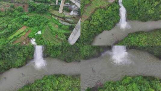 马岭河瀑布航拍高清在线视频素材下载