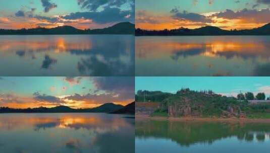 贵州省威宁县干海子夕阳晚霞湖面倒影高清在线视频素材下载