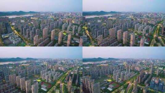 杭州滨江区城市夜景航拍高清在线视频素材下载