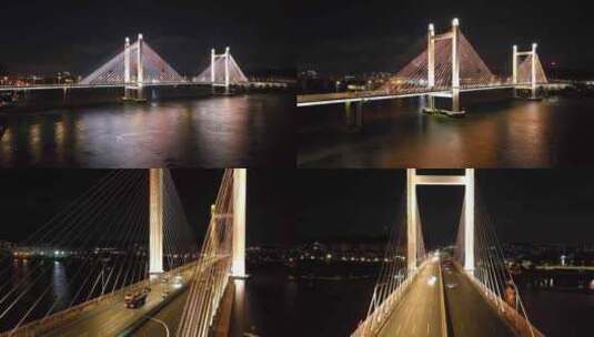 福州魁浦大桥夜景航拍高清在线视频素材下载