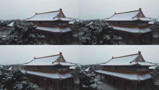 航拍长春北湖万寿寺雪景高清在线视频素材下载