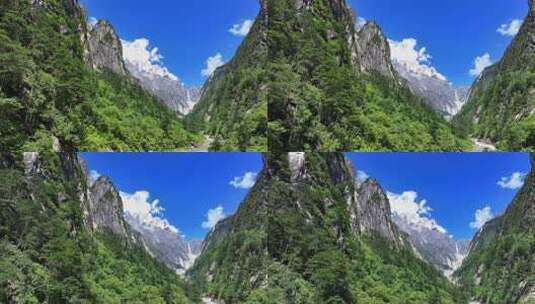 航拍四川甘孜磨西镇燕子沟爱德嘉峰雪山风光高清在线视频素材下载