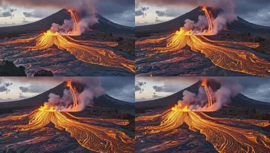 航拍活火山爆发熔岩自然灾害风景震撼高清在线视频素材下载