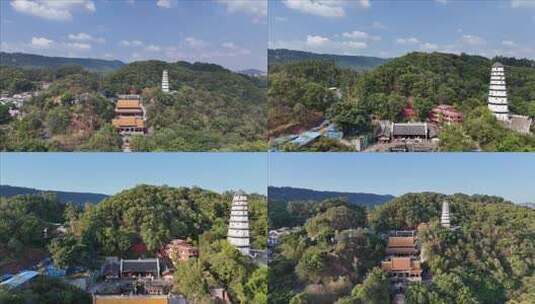 山林间古塔与古建筑全景宜宾白塔山景区高清在线视频素材下载