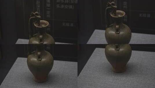 古代陶制龙柄壶特写高清在线视频素材下载