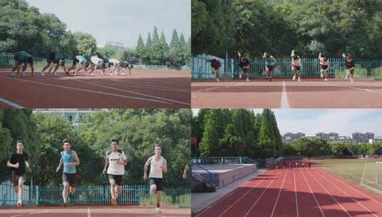 年轻人操场跑步场景大学短跑跑步运动会训练高清在线视频素材下载