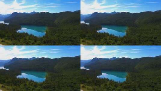 青山绿水间河流全景高清在线视频素材下载