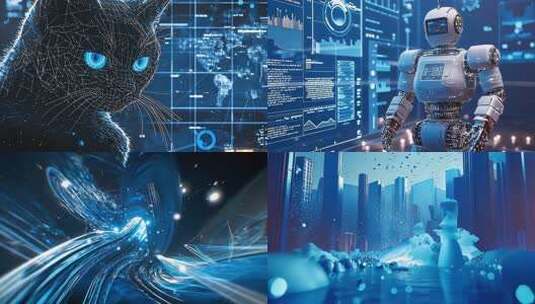 科技蓝调未来感象 虚拟画面机器人形蓝色调高清在线视频素材下载