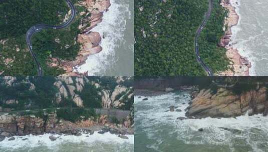 崂山车大雾山路跟车航拍高清在线视频素材下载