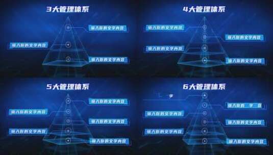 蓝色立体金字塔层级分类模块3高清AE视频素材下载