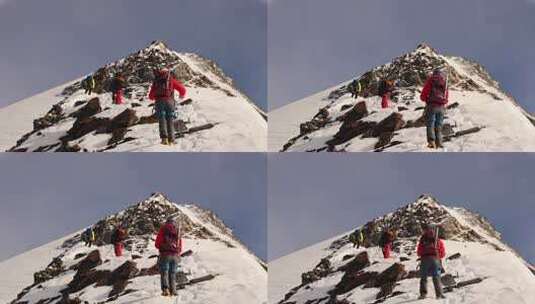 攀登四川岷山山脉主峰雪宝顶的登山者高清在线视频素材下载