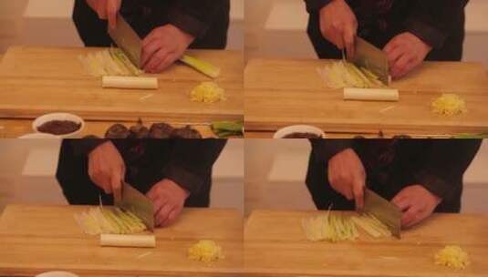 厨师切大葱葱白 (3)高清在线视频素材下载