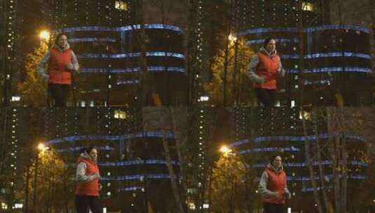 寒冷冬夜在街头跑步的女生高清在线视频素材下载