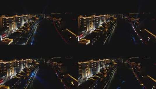 福建长汀古城4A景区夜景航拍高清在线视频素材下载
