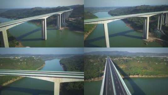大河跨线桥跨河大桥高速公路特大桥航拍高清在线视频素材下载