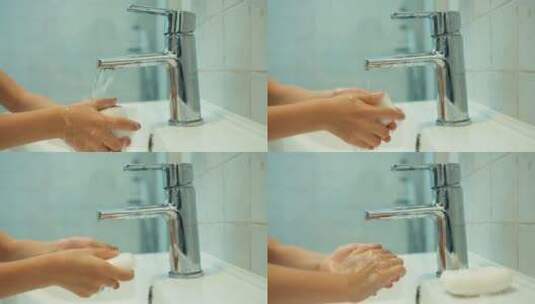 女人在浴室洗手的特写高清在线视频素材下载