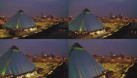 航拍夜间的孟菲斯金字塔高清在线视频素材下载